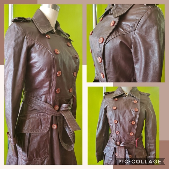 70s Double Breasted Belted Leather Trench - Picture 2 of 10